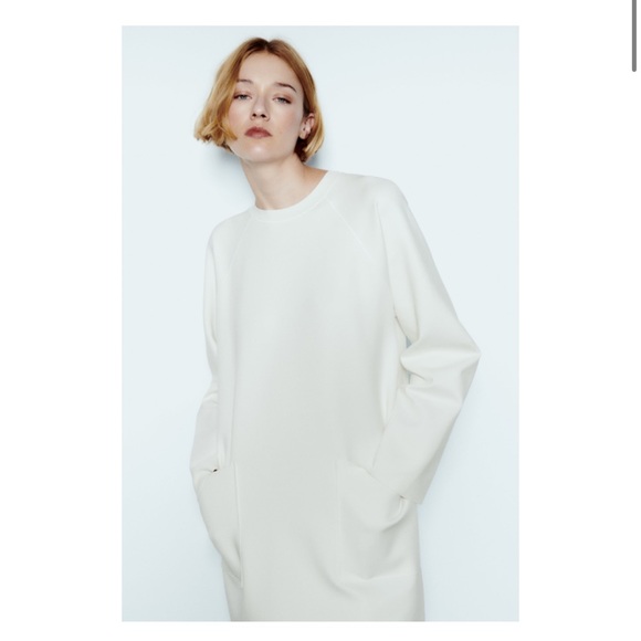 NWT ZARA oversized white midi dress with front pockets and long sleeves - Picture 5 of 11